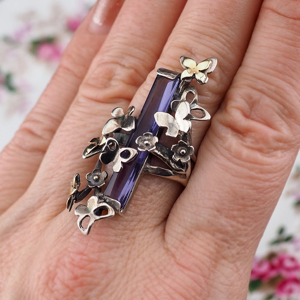 Incredible Gold and Silver Handmade Butterfly Statement Ring - Image 2