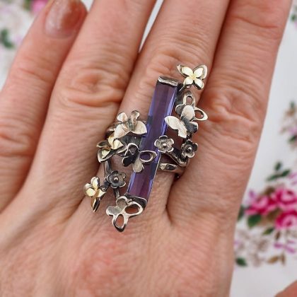 Incredible Gold and Silver Handmade Butterfly Statement Ring