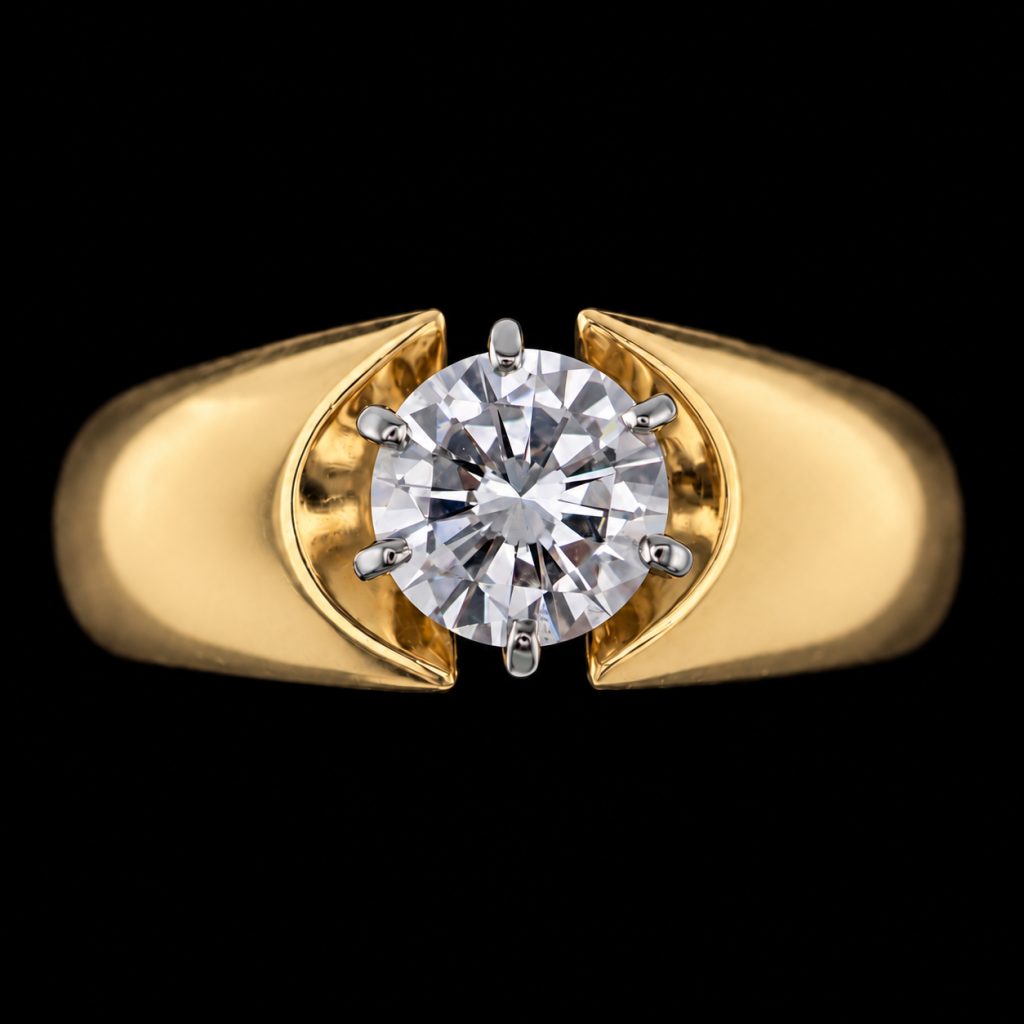 Vintage 14K and 18K yellow gold solitaire ring with .82 ct natural round brilliant diamond
