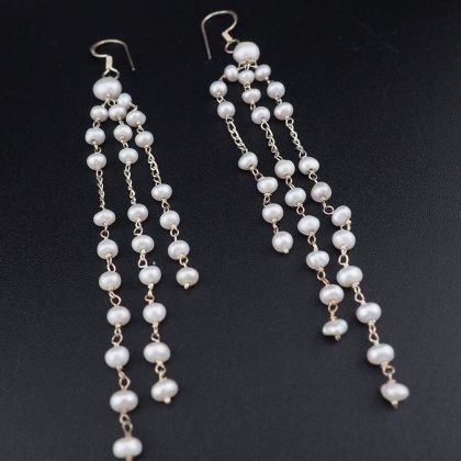 Long Gorgeous Pearl Fringe Earrings in Silver
