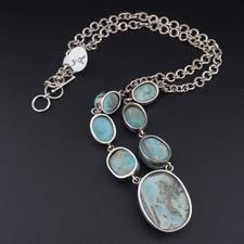 Earthy Ethereal Blue Silver Gemstone Cabochon Necklace - Image 5