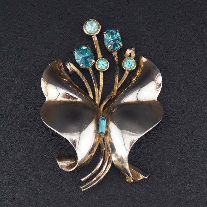 Bond Boyd Sterling Silver Butterfly Brooch With Rhinestone Accents