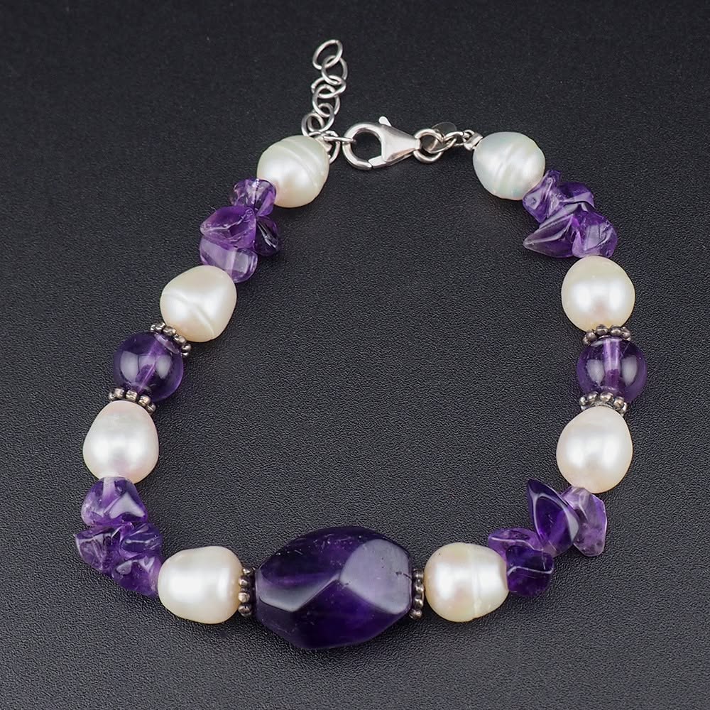 Pretty Amethyst & Pearl Bracelet in Sterling Silver - Image 3