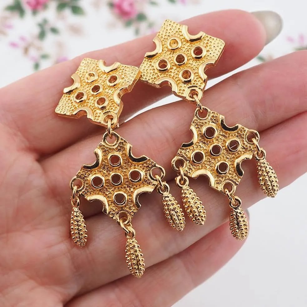 D'Orlan Gold Plated Chandelier Earrings (New Old Stock) - Image 5