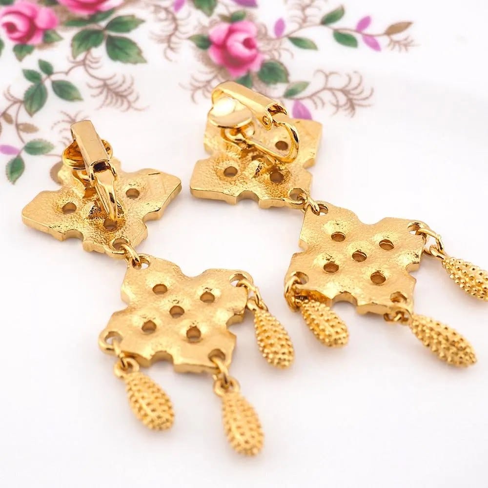 D'Orlan Gold Plated Chandelier Earrings (New Old Stock) - Image 4