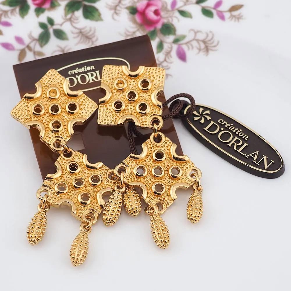 D'Orlan Gold Plated Chandelier Earrings (New Old Stock) - Image 2