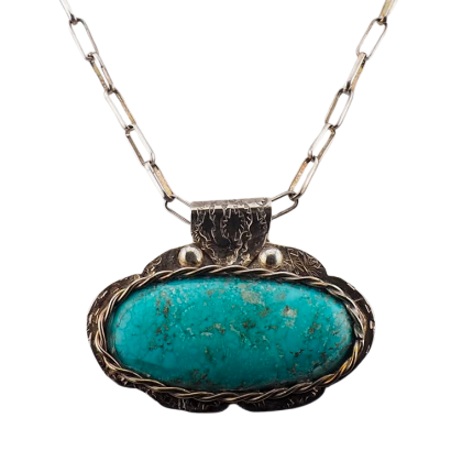 Handmade Southwestern Large Turquoise Pendant Necklace
