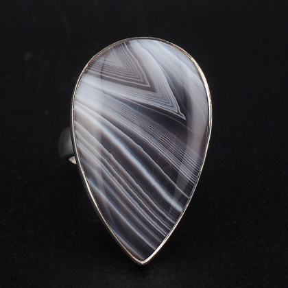 Large Botswana agate sterling silver adjustable statement ring